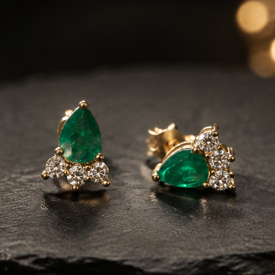 Boucles d'oreilles "Shizuku" - emeraude et diamants
