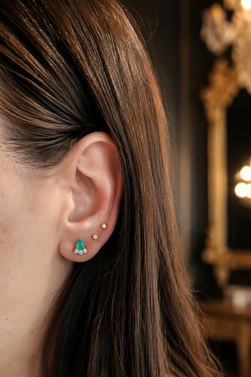 Boucles d'oreilles "Shizuku" - emeraude et diamants