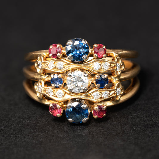 Bague vintage diamants, saphirs et rubis - pièce unique