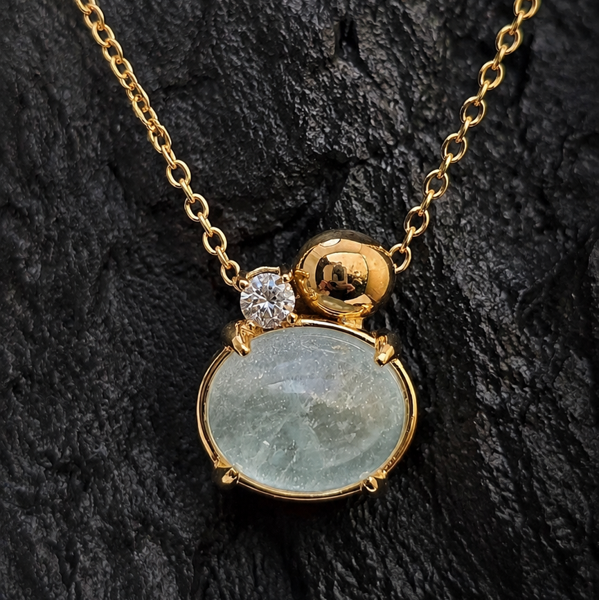Collier Aigue-Marine blanche et diamant - Chimento