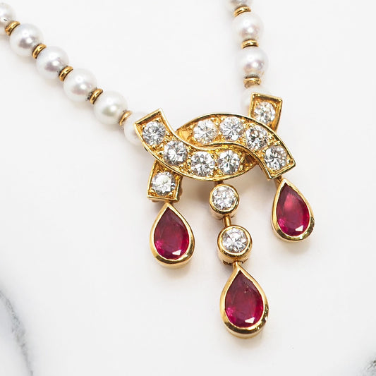 Collier d'époque rubis, diamants et perles