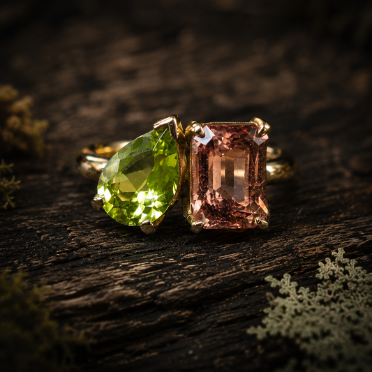 Bague "Gemini" - tourmaline et péridot