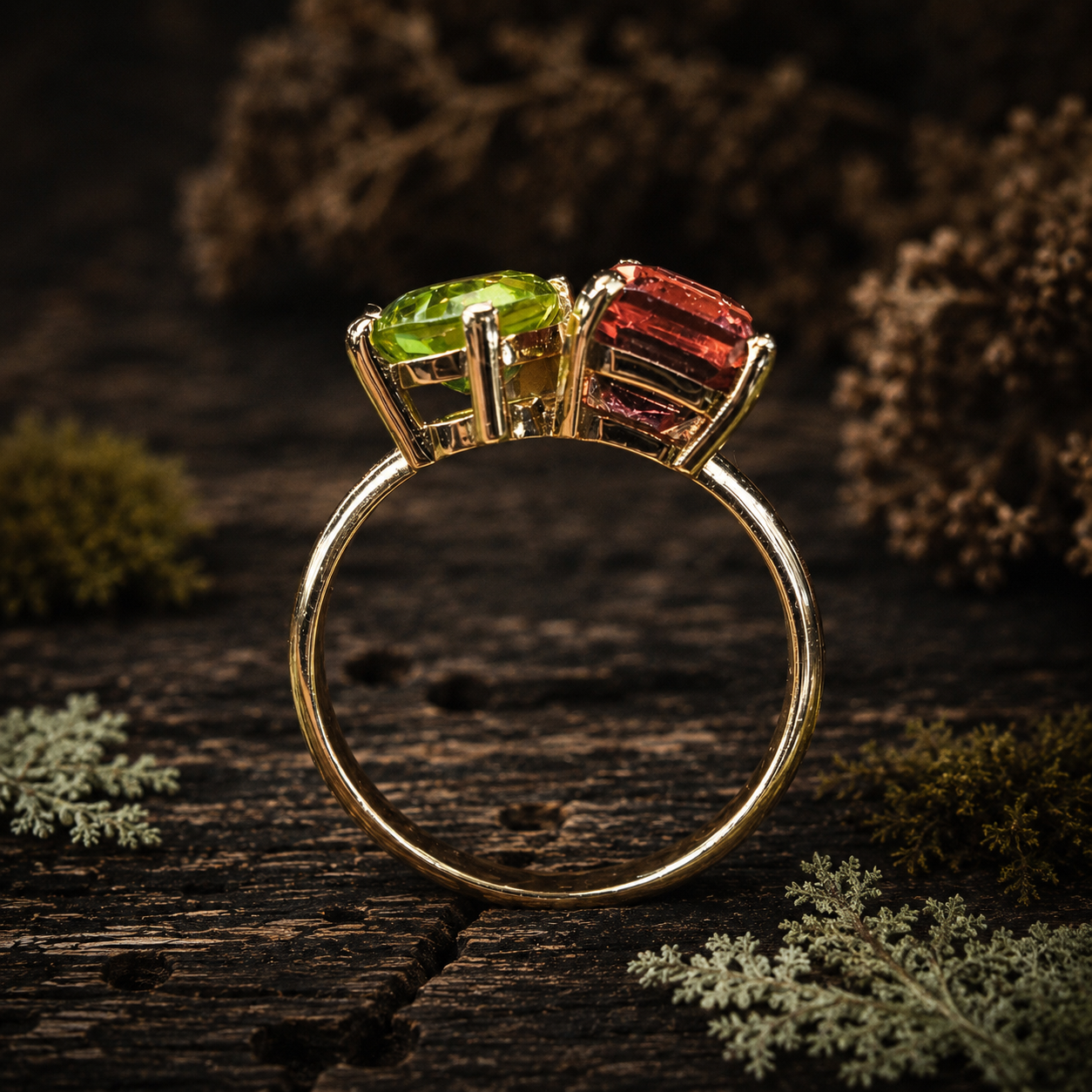 Bague "Gemini" - tourmaline et péridot