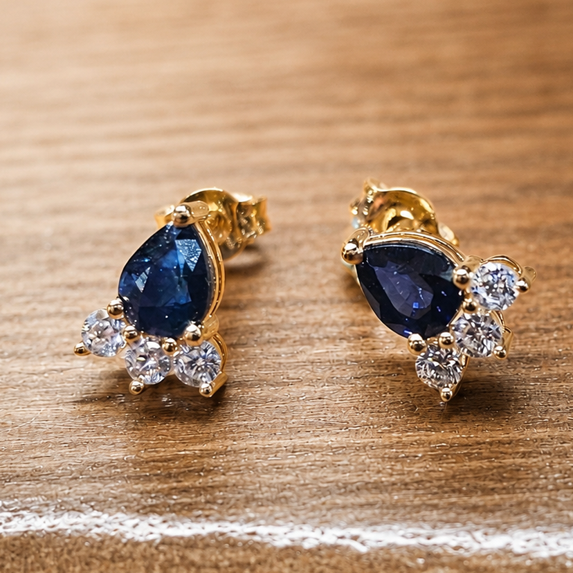 Boucles d'oreilles "Shizuku" - saphir et diamants